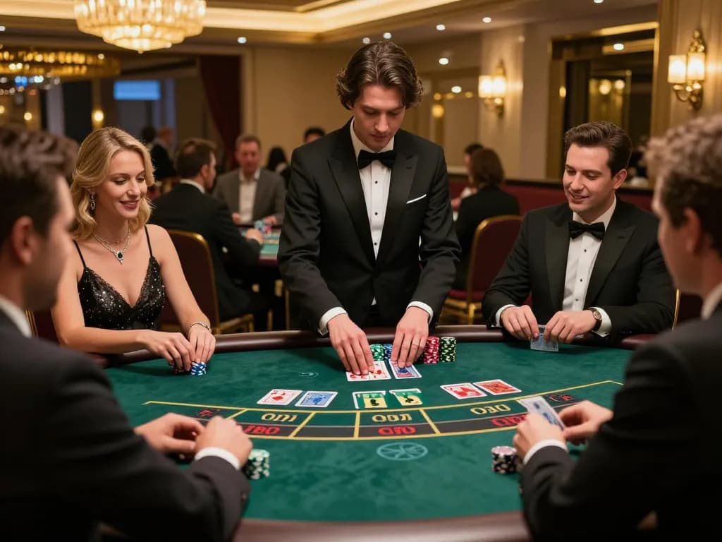 Engaged players at a dynamic Manclub blackjack table, showcasing strategic decisions and high stakes.