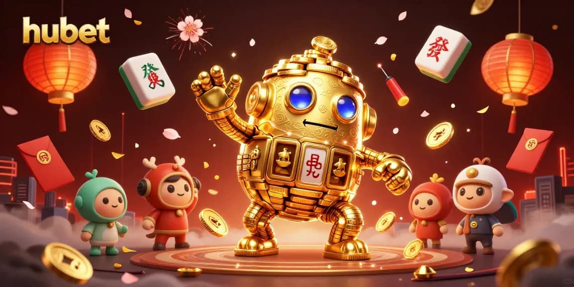 hubet gamifies excitement with an enchanting 3D golden golem amidst vibrant casino elements.