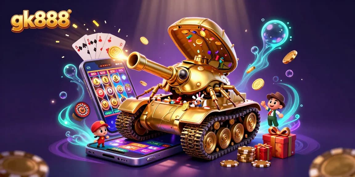 Experience the excitement of gk888 with a golden beetle tank revealing a miniature casino filled with fun.