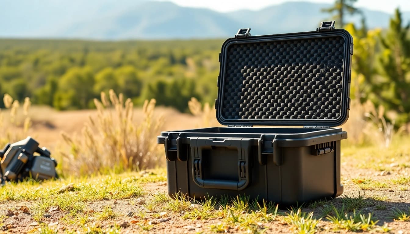 Discover the durable Pelican gun case for sale, showcasing its reliable features in an outdoor setting.