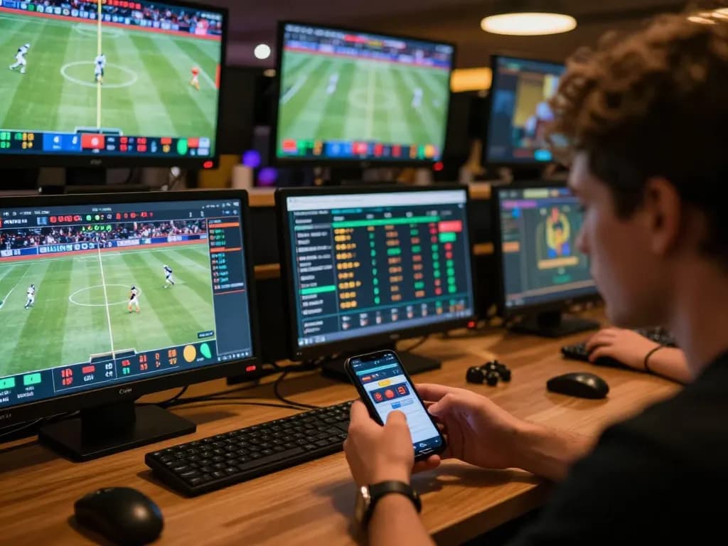 Live betting excitement at https://gg88live.com/ with a player engaged on multiple screens, illustrating sports wagering.