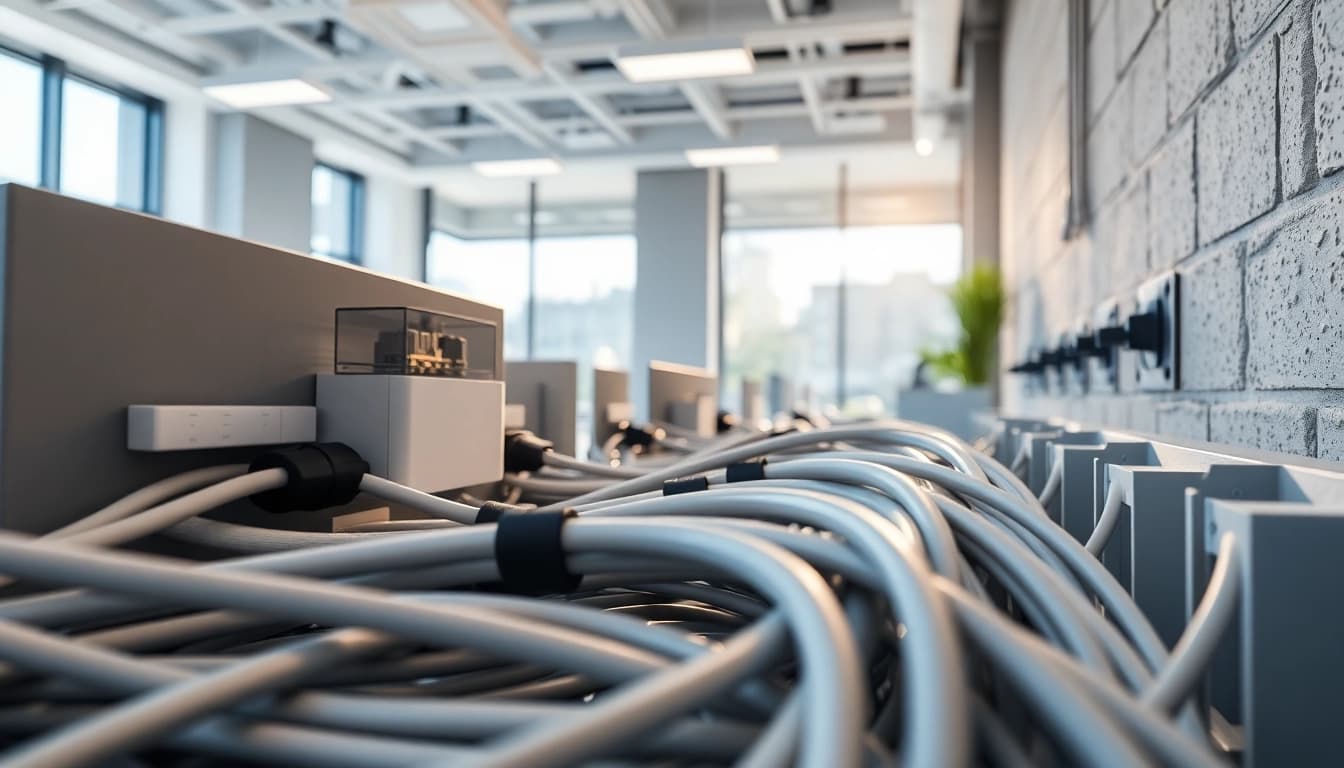 Showcasing Influx Electric's professional electrical setup with modern fixtures and sleek wiring.