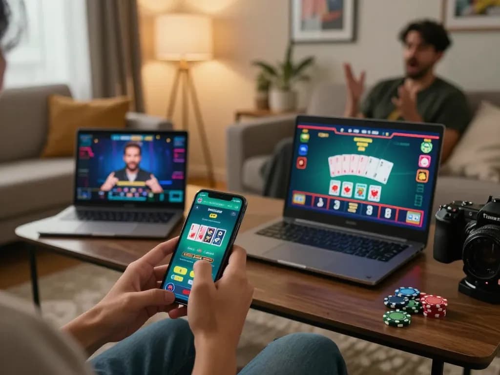 Engaging with the Fun88 mobile app for live dealer games in a cozy gaming setup