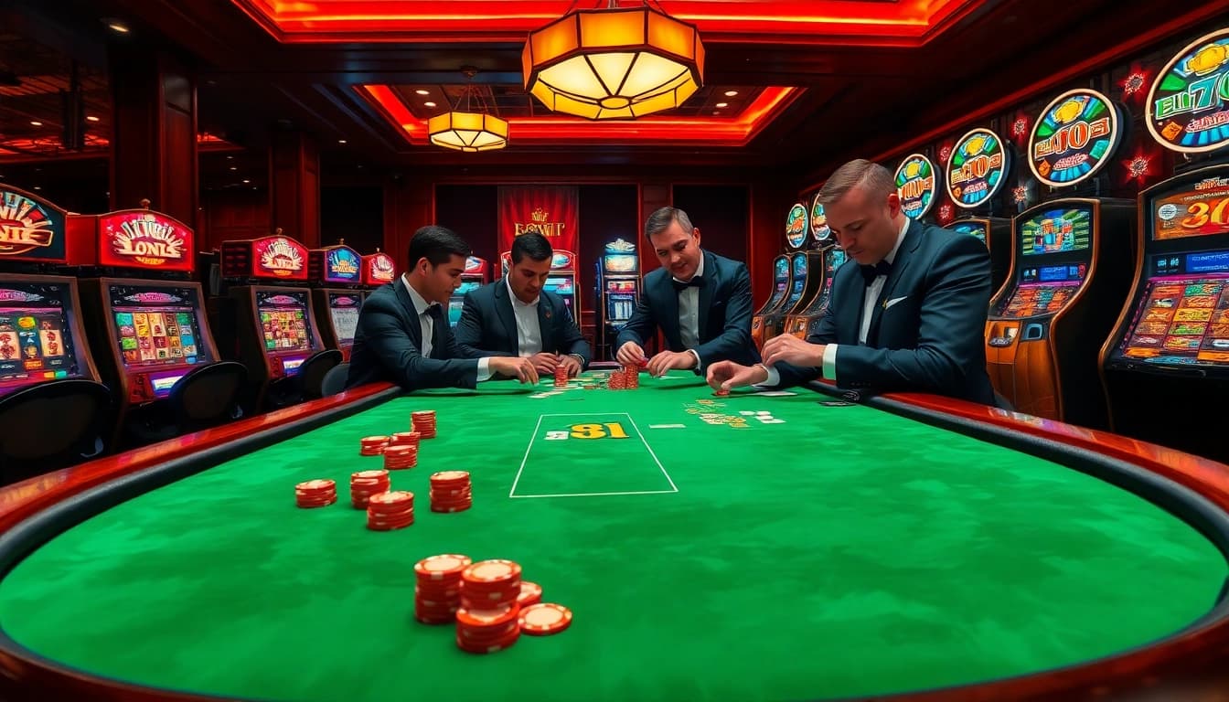 Players at a luxurious casino table celebrating a win at https://68vip.video/ during an exhilarating game.