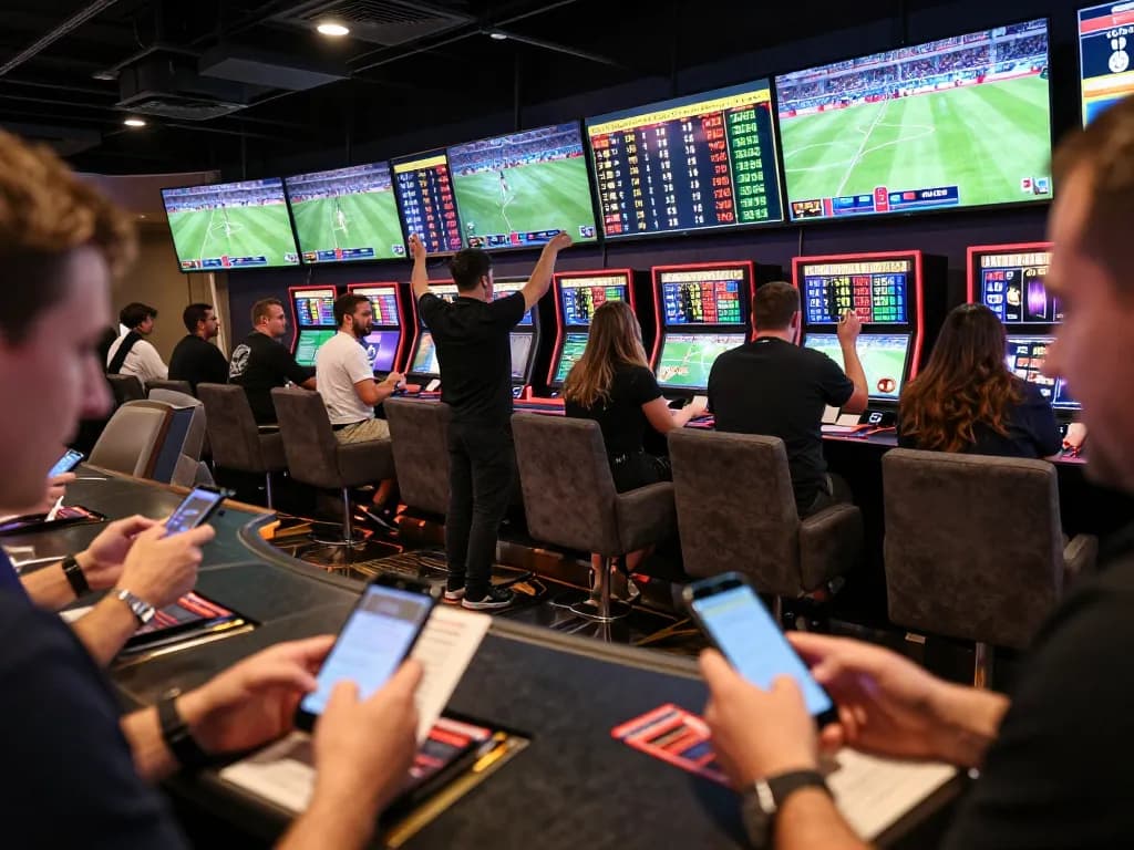 Tỷ lệ kèo nhà cái hôm nay actively shaping sports betting strategies with engaged bettors and vivid screen displays