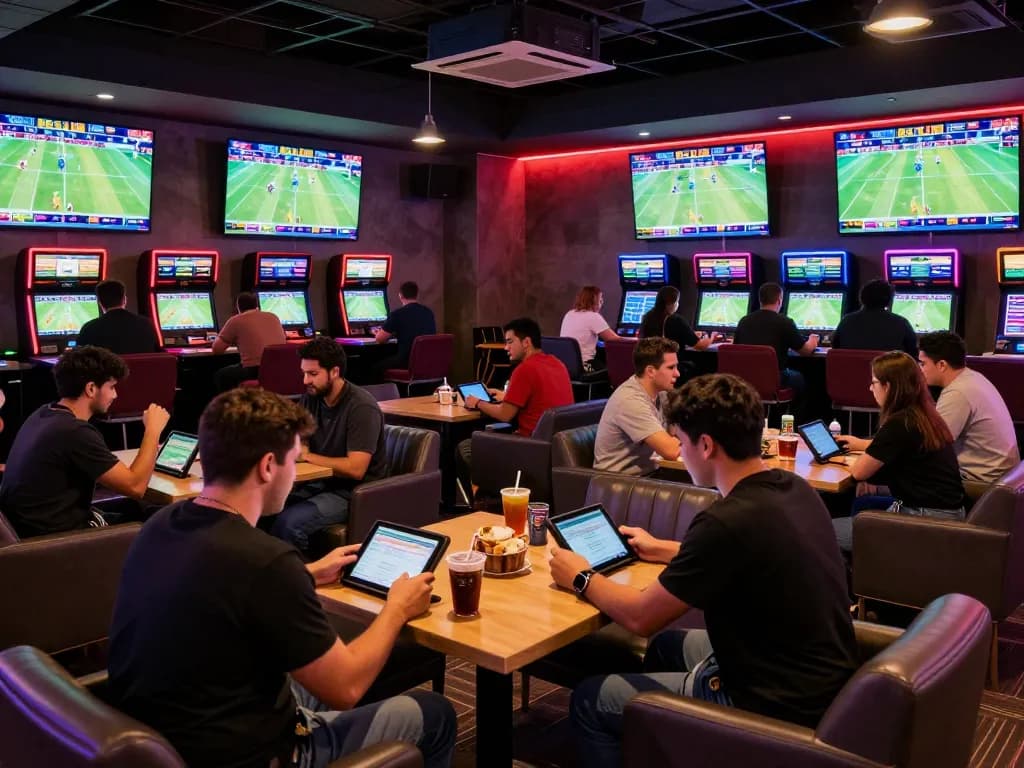 Experience the thrill of sports betting at 88CLUB with excited bettors engaged in action.