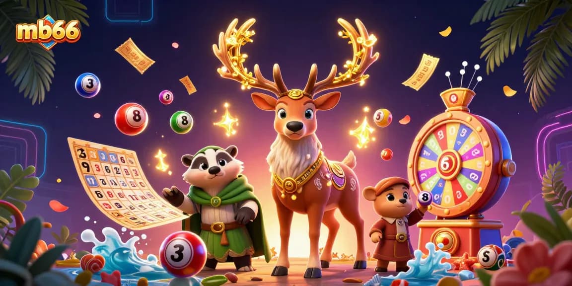 Win big with mb66 in a vibrant casino-themed 3D scene featuring dynamic game elements.