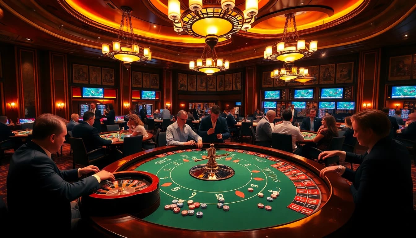 Socolive enhances the gambling experience with vibrant, real-time match data displayed in a luxurious casino setting.