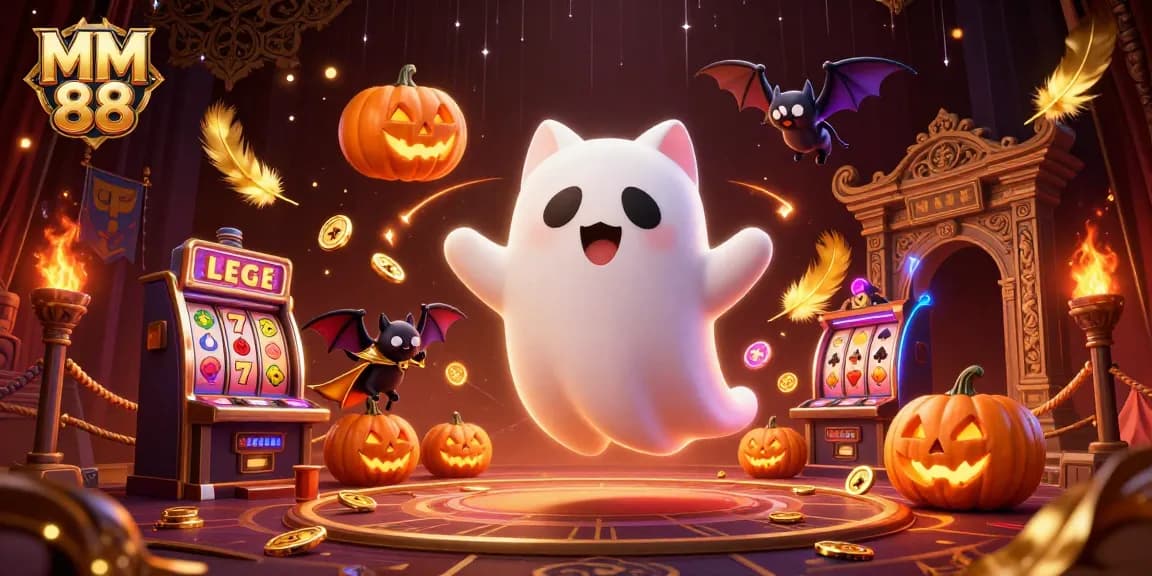 Enjoy gaming thrills at MM 88 with a lively cartoon scene of spooky casino excitement.