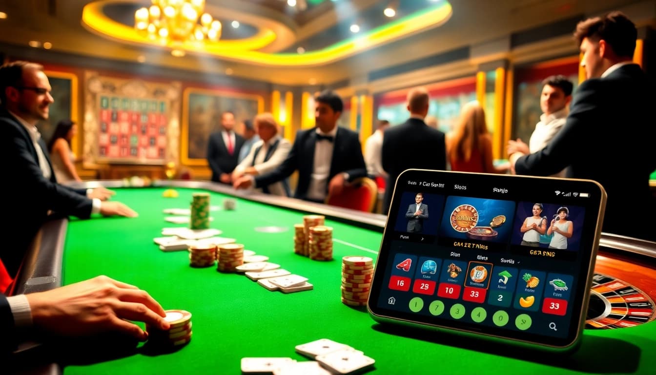 Action-packed gaming scene showcasing nhà cái 789win with a lively poker table and roulette wheel.