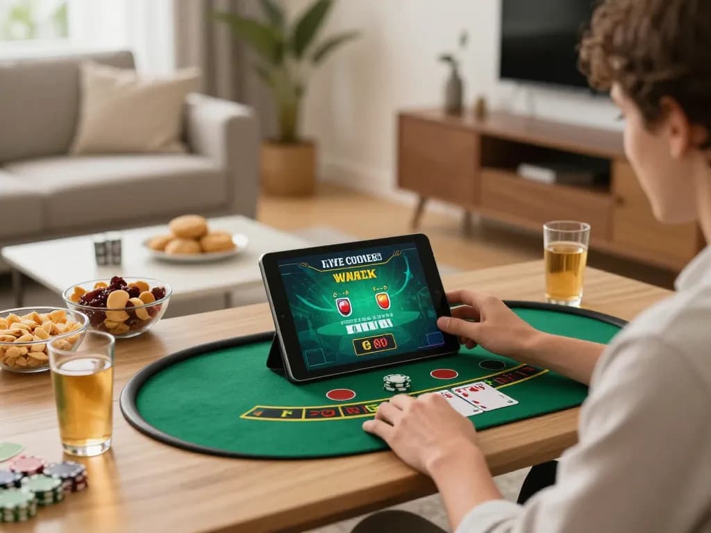 Player enjoying live dealer blackjack game on f168biz.com from a cozy home setting
