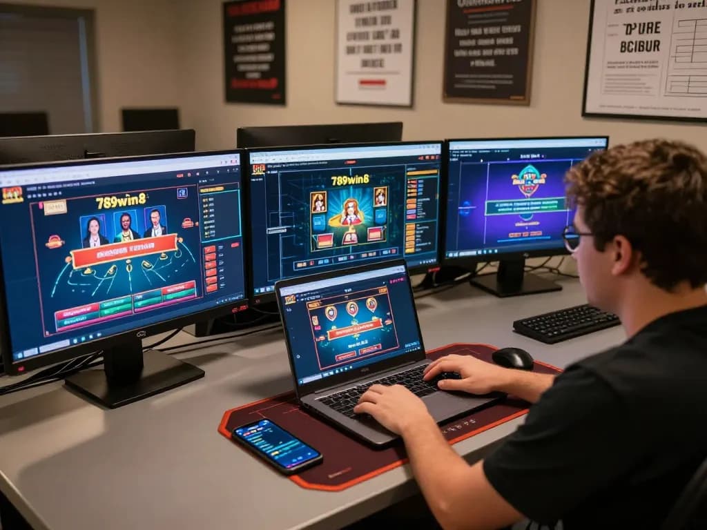 Engaging online gameplay on 789win8, showcasing a player strategizing with multiple screens.
