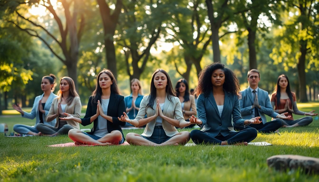 Mental health tips through professionals meditating peacefully in nature.