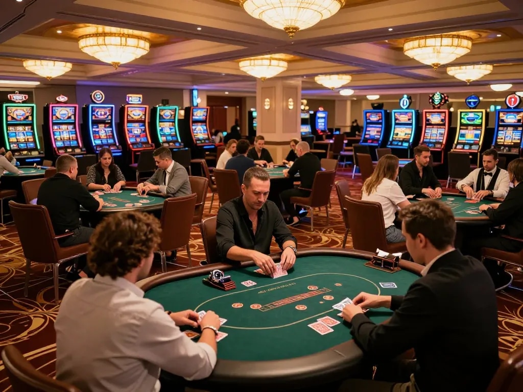 Players strategically engaging in poker at 88xeng casino with vibrant atmosphere