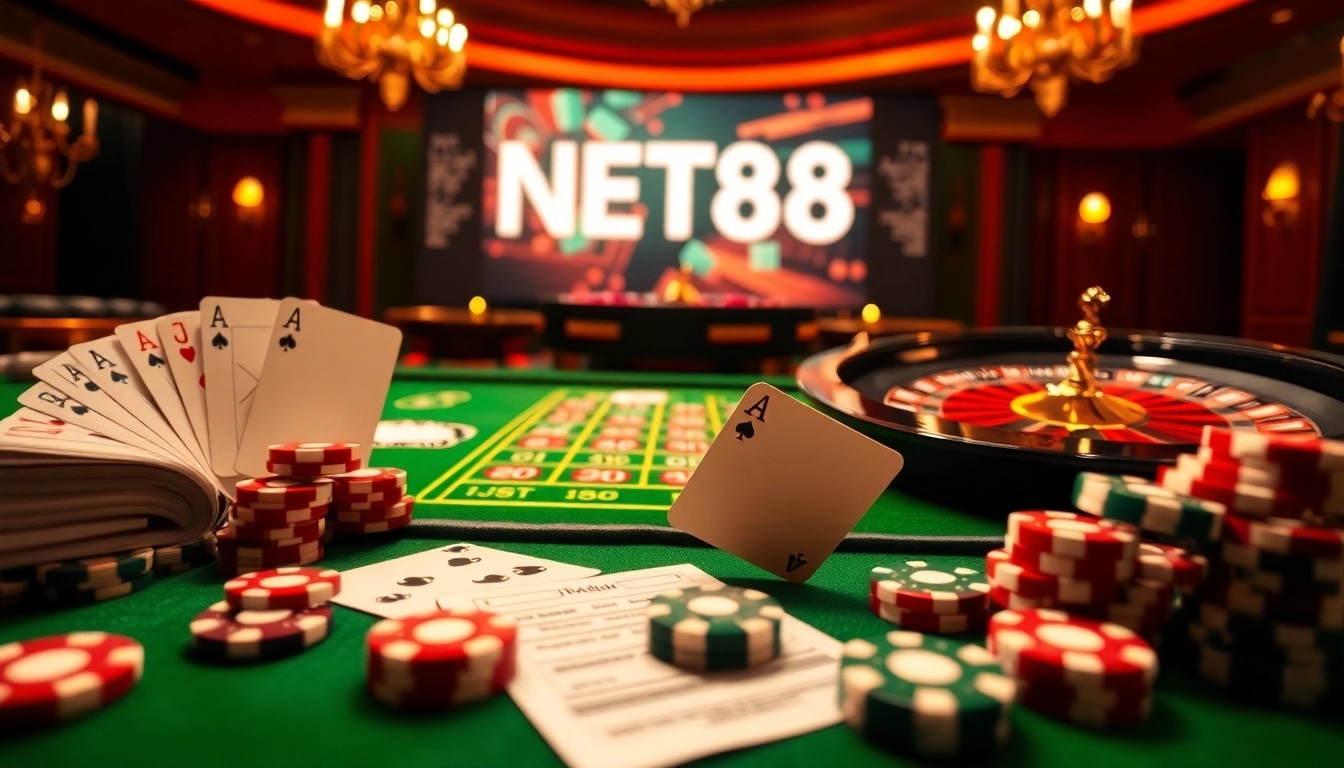 NET88 betting experience with luxury casino elements in a vibrant online interface.