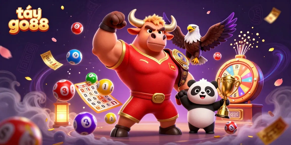 Experience excitement at tải go88 with vibrant lottery elements and engaging characters celebrating wins.