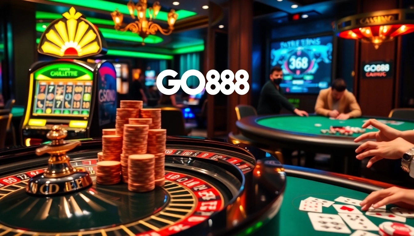 GO88 players enjoying a thrilling casino game environment with roulette and slots.