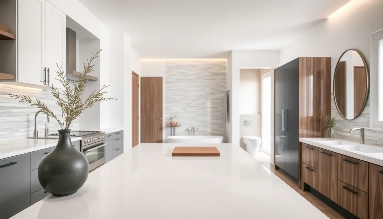 Capture a stunning kitchen and bathroom renovation with modern design and elegant fixtures.