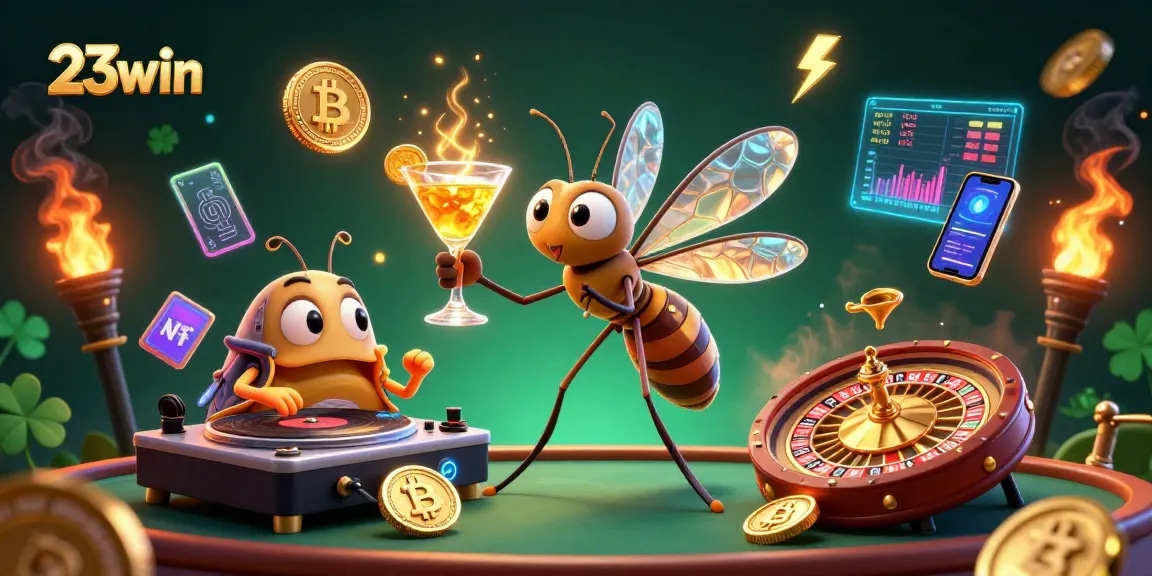 Engage with 23win's vibrant casino experience featuring a unique 3D illustration of animated characters.
