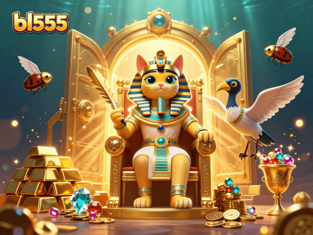 Experience the excitement of bl555 with dynamic casino characters amidst treasures and games.