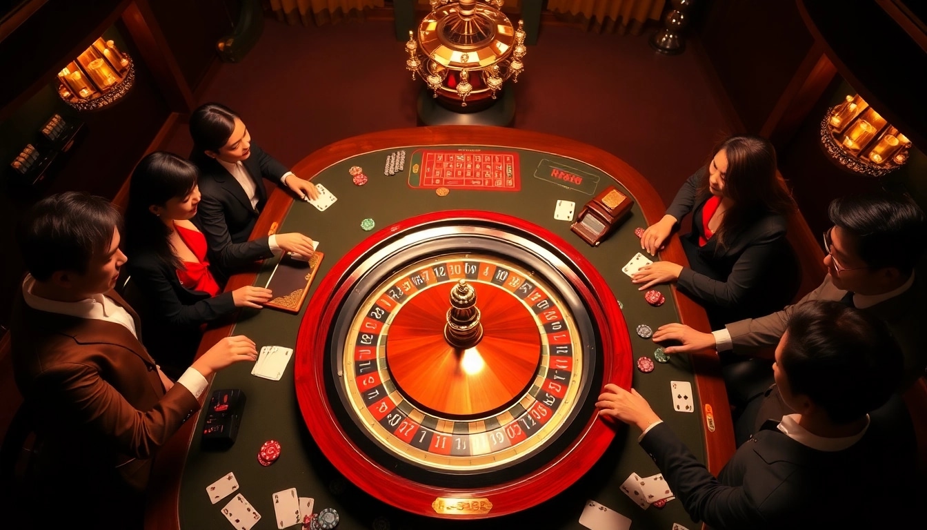 Players placing bets at a luxurious roulette table in RR88 casino, capturing the thrill of online gambling.