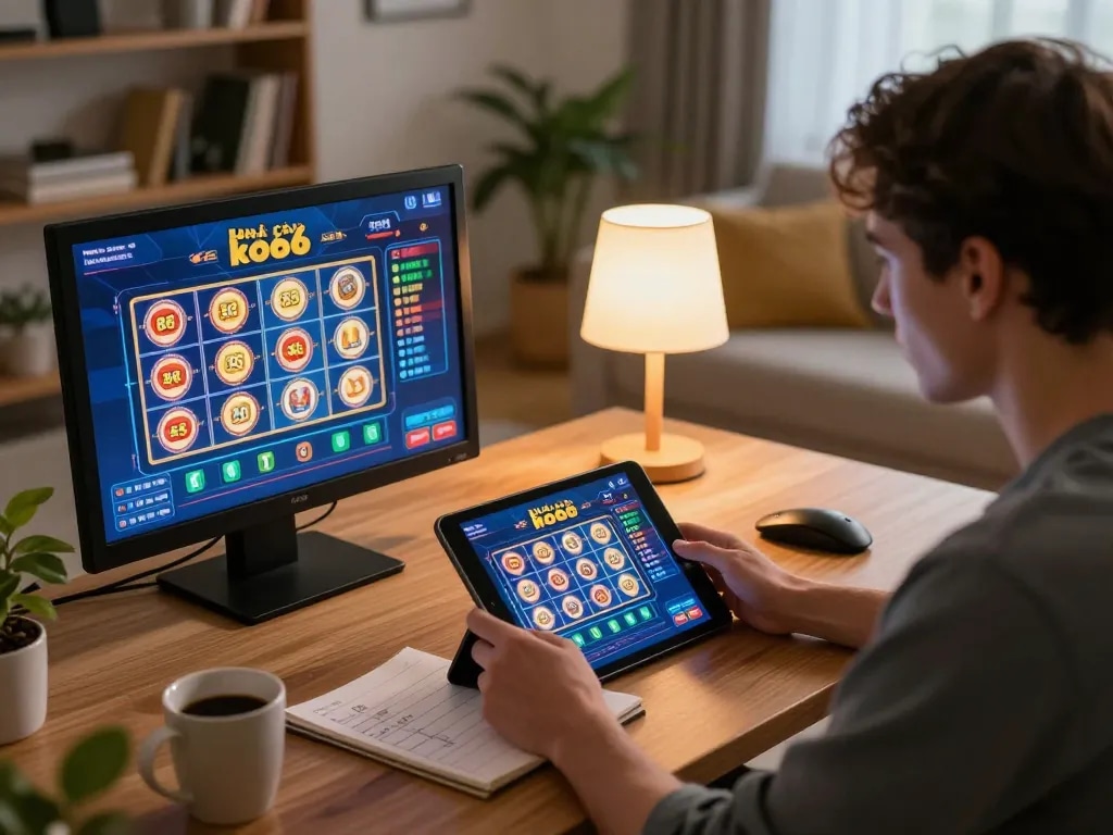 Engaging online gameplay at Nhà cái ko66 showcases players enjoying slot games in a cozy home atmosphere.