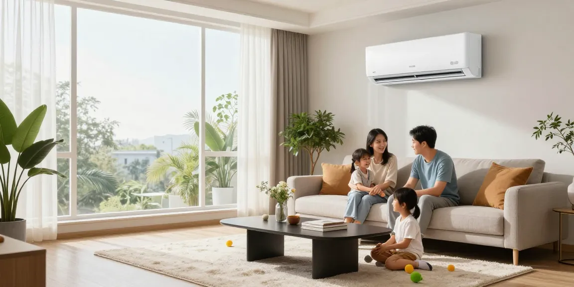 Family enjoying comfort of an 18000 BTU mini split air conditioner in a modern living room.