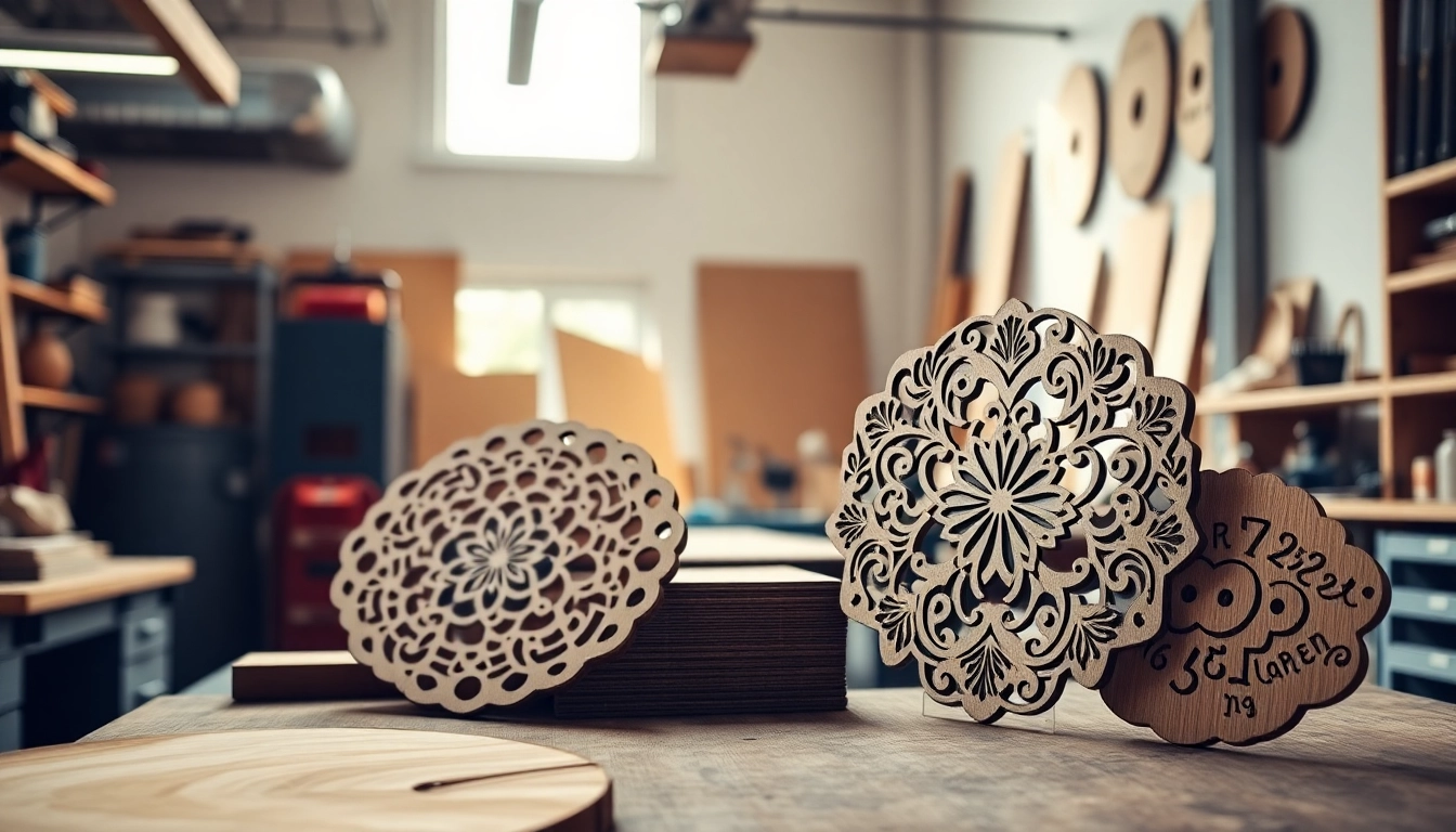 Showcasing custom laser design in a vibrant workshop with intricate details and warm lighting.