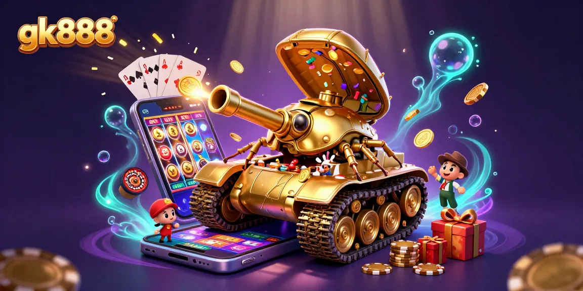 Experience the excitement of gk888 with a golden beetle tank revealing a miniature casino filled with fun.