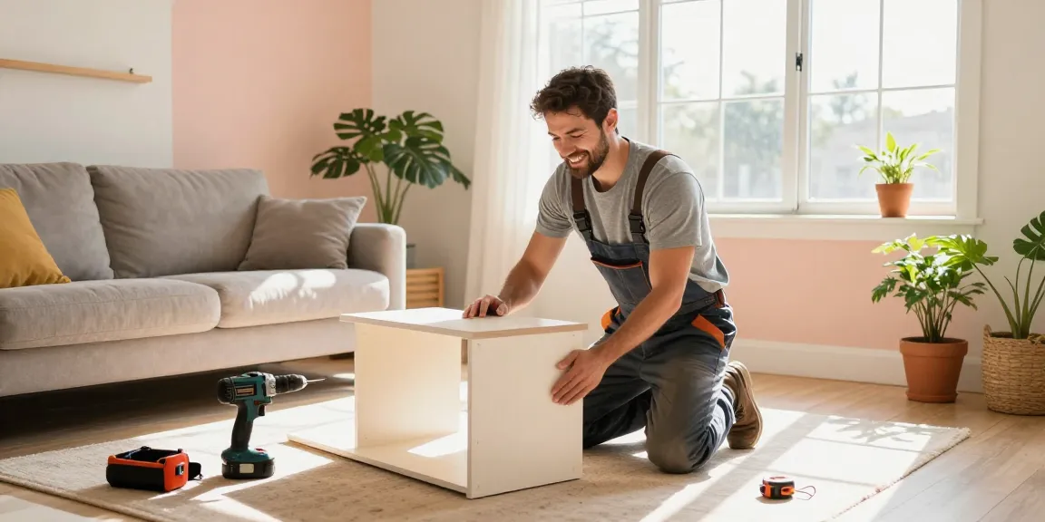 HubPro in Orange County handyman assembling furniture in bright living room