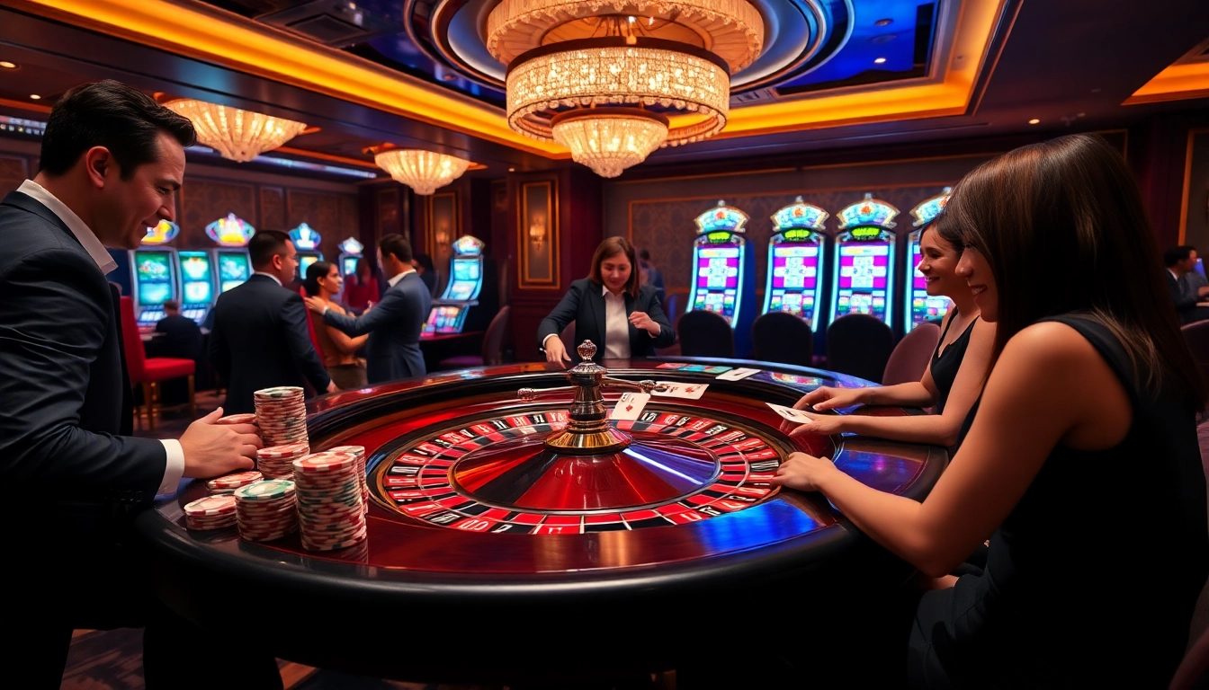 Experience the excitement at THA Casino with vibrant slot machines and engaged players.