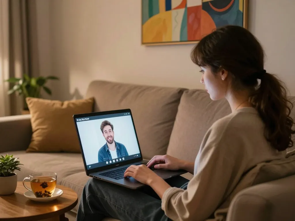 Cozy home setting for free AI sex chat conversation with soft lighting and inviting atmosphere.