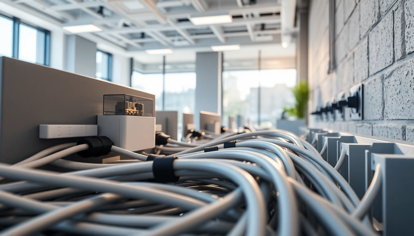 Showcasing Influx Electric's professional electrical setup with modern fixtures and sleek wiring.