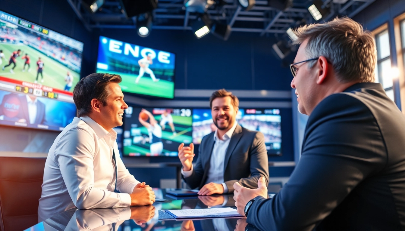 Engaging sports broadcasting discussion featuring hosts analyzing live events and statistics.