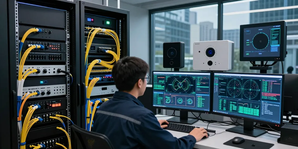 Fiber connectivity solutions in a modern data center with technicians monitoring performance metrics.