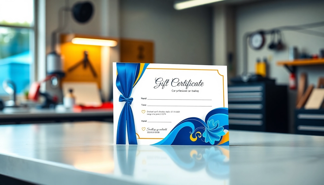Gift certificate for car detailing prominently showcasing special features and design.