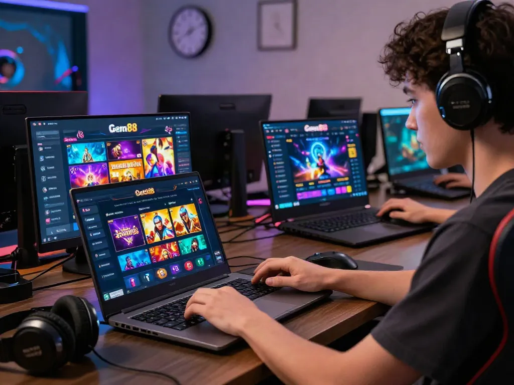 Explore an online gaming experience with Gem88 on a laptop.