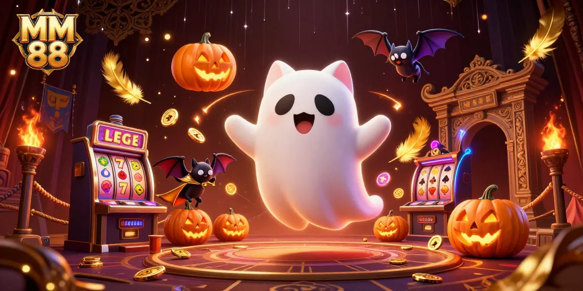 Enjoy gaming thrills at MM 88 with a lively cartoon scene of spooky casino excitement.