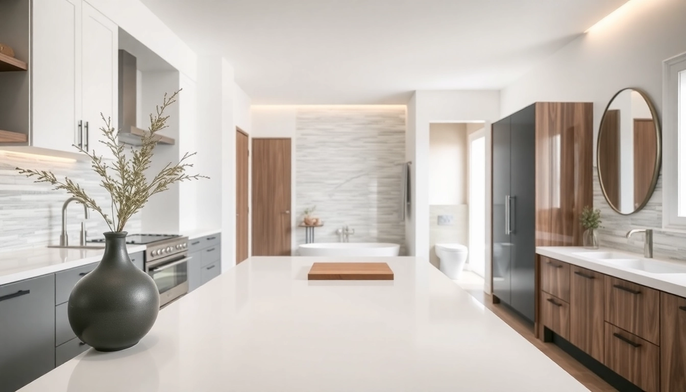 Capture a stunning kitchen and bathroom renovation with modern design and elegant fixtures.