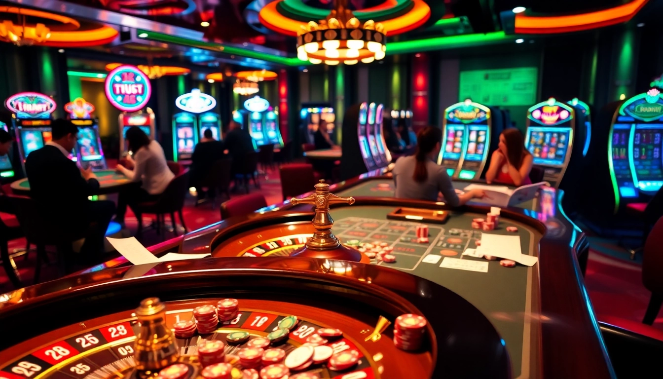 Engaged players at tx88.com enjoying a luxurious casino ambience with roulette and poker.