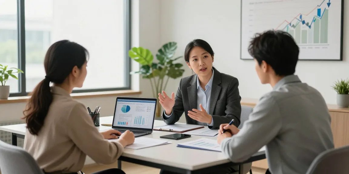 Financial advisor discussing retirement income with clients in a professional office setting.