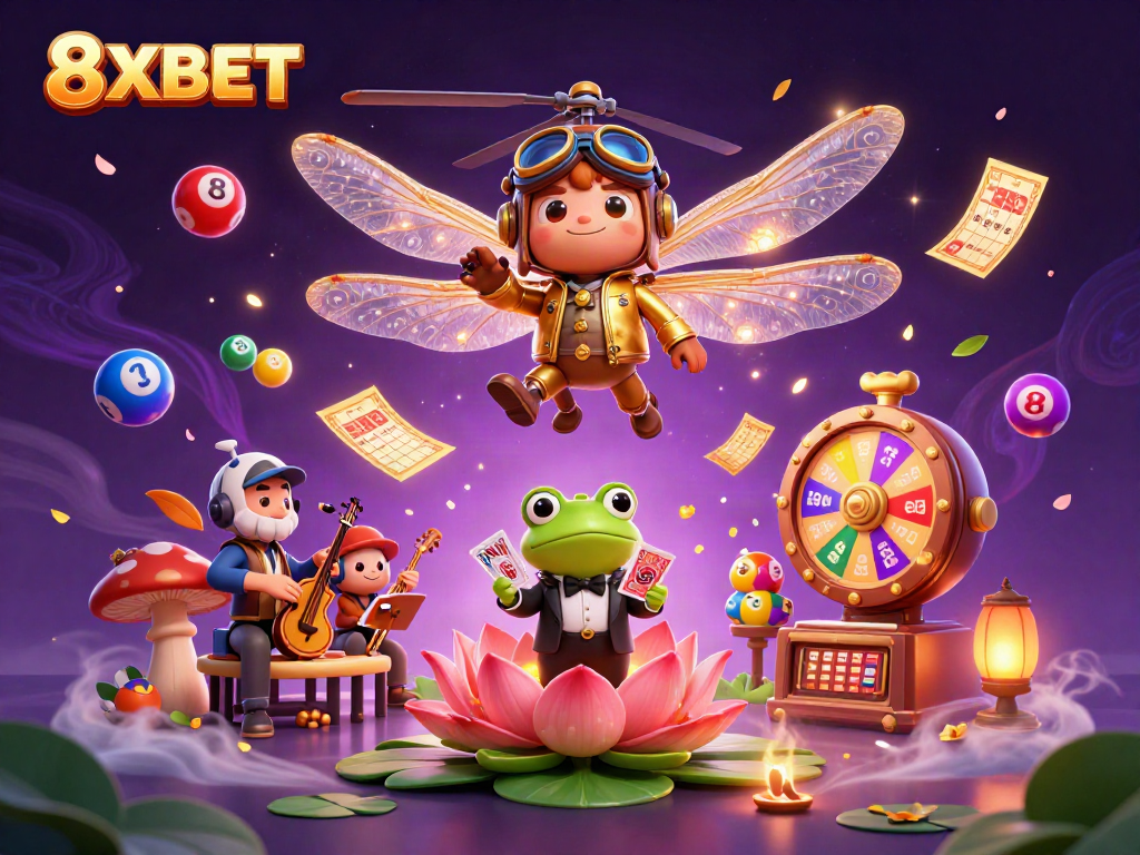 Experience thrilling gameplay with 8XBET at a dynamic lily pad casino with a dragonfly pilot and frog croupier
