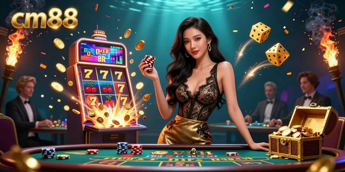 Experience luxury gaming at cm88 with a glamorous baccarat scene amidst jackpot celebrations.