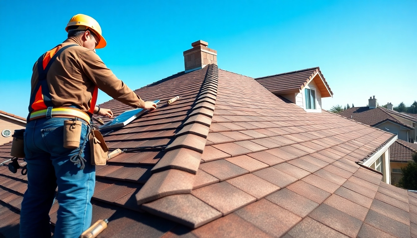 Engaged roofing contractor Walnut Creek installing shingles on a residential home.