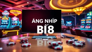 Experience thrilling gameplay with ĐĂNG NHẬP B8 at a luxury online casino interface featuring poker tables and slot machines.