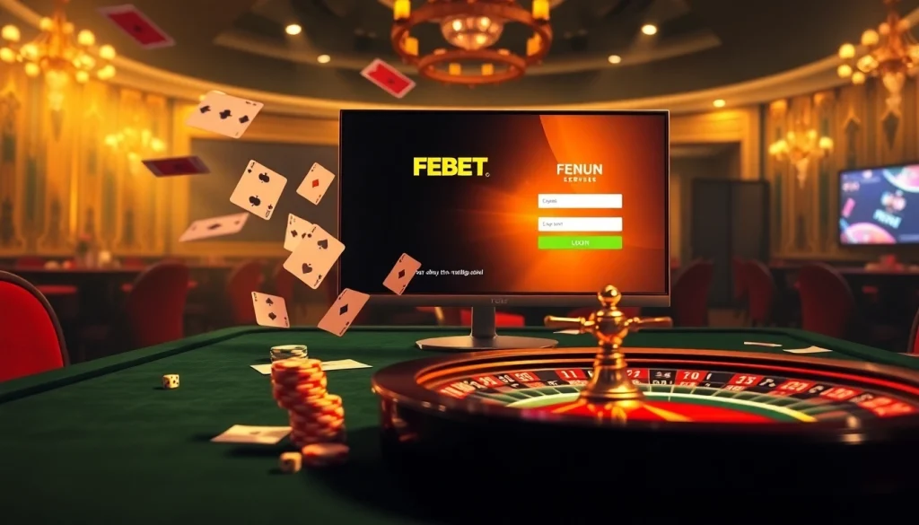 Login to FEBET with excitement at a luxurious online casino gaming table.