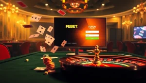 Login to FEBET with excitement at a luxurious online casino gaming table.