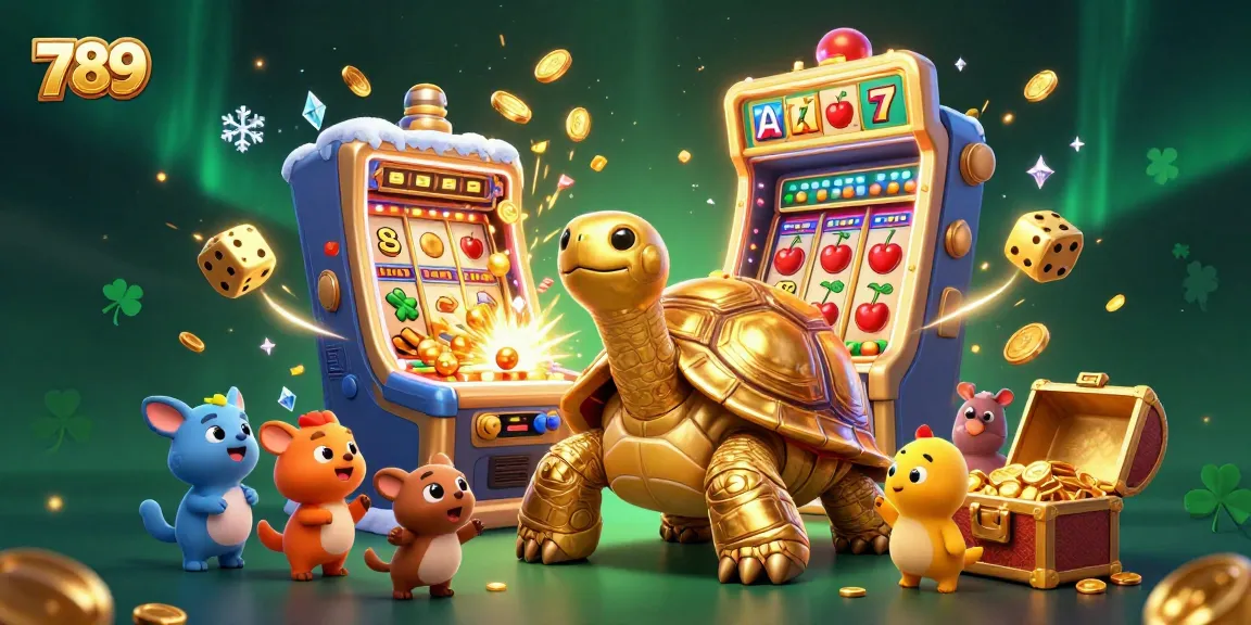 Play exciting casino games at 789 with a vibrant scene showcasing a tortoise pinball machine and abundant rewards.