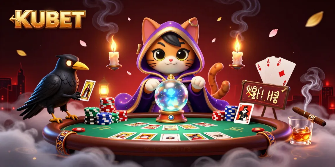 KUBET invites players to enjoy a vibrant casino atmosphere featuring poker tables, mystical characters, and immersive elements.