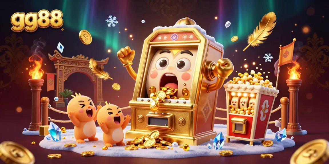 Experience winnings at gg88 as the golden slot machine hits jackpot while cheers and golden coins surround it.